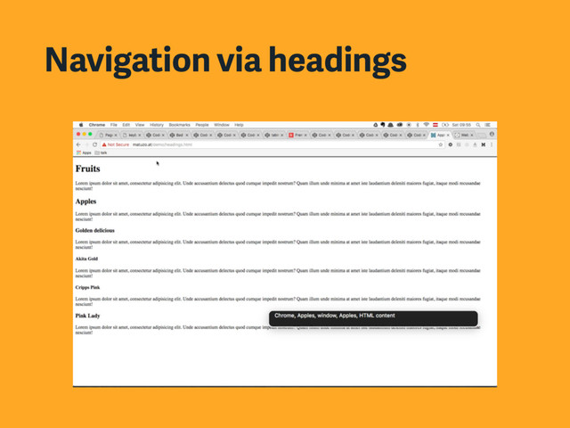 Navigation via headings
