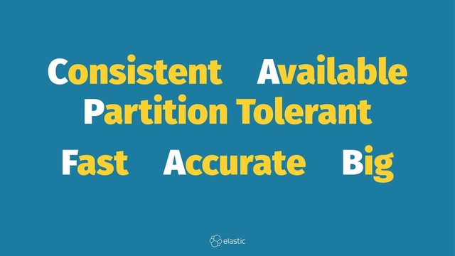 Consistent̴Available̴
Partition Tolerant
Fast̴Accurate̴Big

