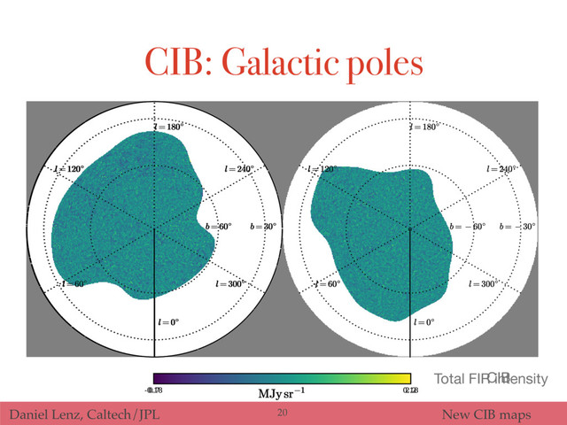 Daniel Lenz, Caltech/JPL New CIB maps
CIB: Galactic poles
Total FIR intensity
CIB
20
