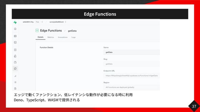 Edge Functions
用
Deno TypeScript WASM
37
