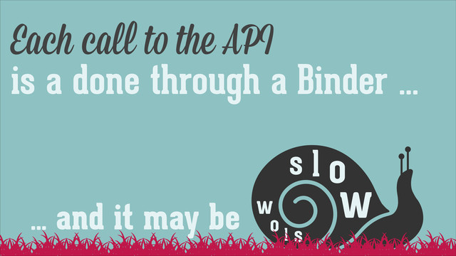 … and it may be
Each call to the API
is a done through a Binder …
s l o
w
s
l
o
w
