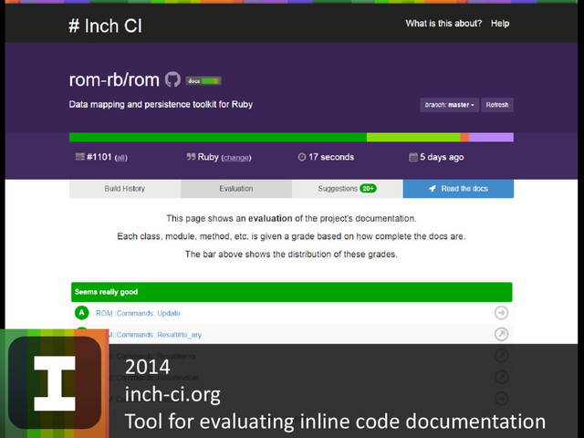 2014
inch-ci.org
Tool for evaluating inline code documentation
