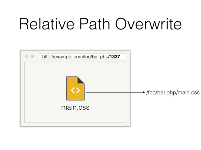 Relative Path Overwrite
http://example.com/foo/bar.php/1337
main.css
/foo/bar.php/main.css
