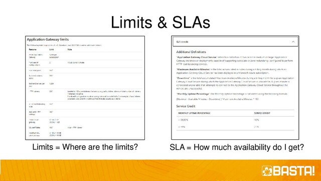 Limits & SLAs
Limits = Where are the limits? SLA = How much availability do I get?
