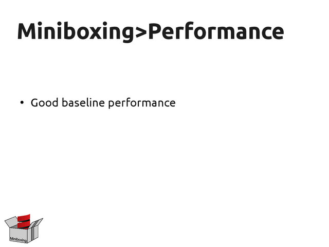 Miniboxing>Performance
Miniboxing>Performance
●
Good baseline performance
