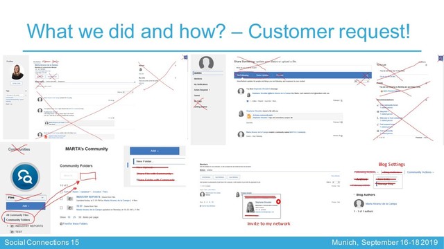 Social Connections 15 Munich, September 16-18 2019
What we did and how? – Customer request!
Blog Settings
Invite to my network
