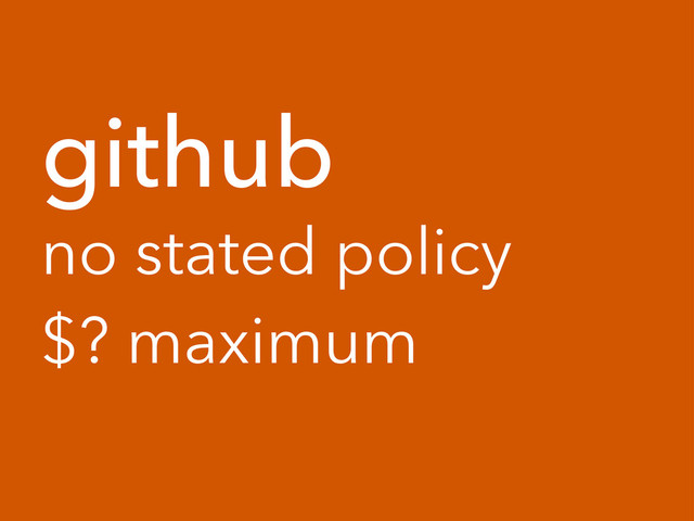 github
no stated policy
$? maximum
