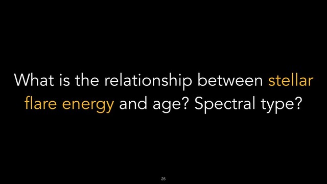 !25
What is the relationship between stellar
flare energy and age? Spectral type?
