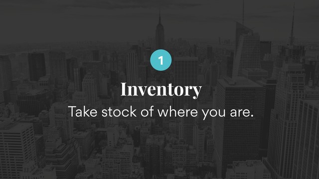 Inventory
Take stock of where you are.
1

