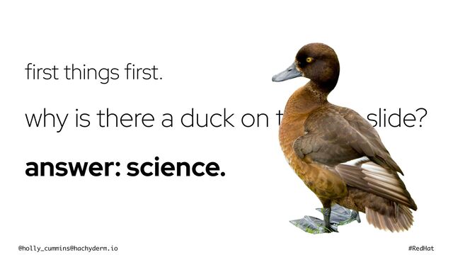 @holly_cummins@hachyderm.io #RedHat
first things first.
why is there a duck on the title slide?
answer: science.

