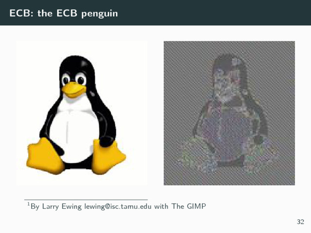 ECB: the ECB penguin
1By Larry Ewing lewing@isc.tamu.edu with The GIMP
32
