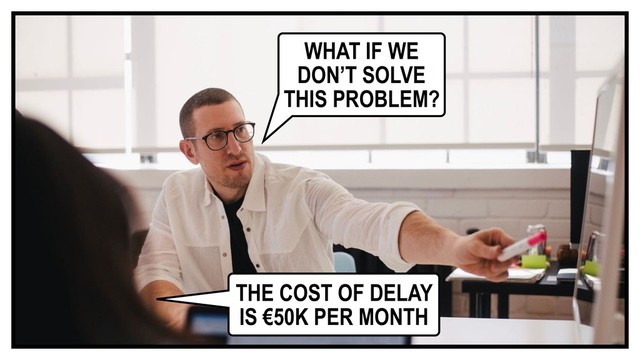 WHAT IF WE
DON’T SOLVE
THIS PROBLEM?
THE COST OF DELAY
IS €50K PER MONTH
