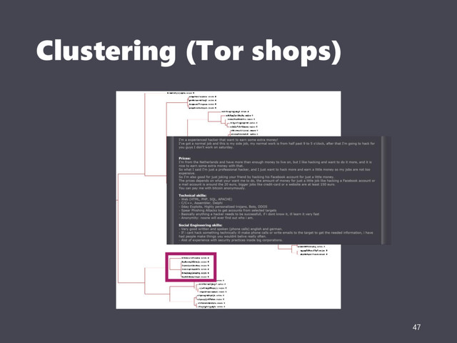 Clustering (Tor shops)
47
