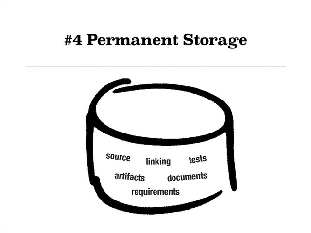 #4 Permanent Storage
source
requirements
documents
tests
linking
artifacts
