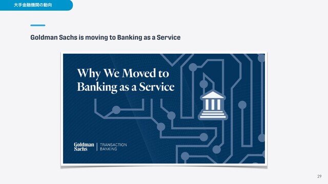 Goldman Sachs is moving to Banking as a Service
29
େखۚ༥ػؔͷಈ޲
