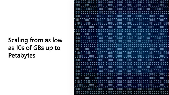 Scaling from as low
as 10s of GBs up to
Petabytes
