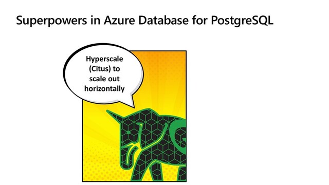 Superpowers in Azure Database for PostgreSQL
Hyperscale
(Citus) to
scale out
horizontally
