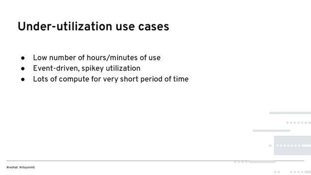 ● Low number of hours/minutes of use
● Event-driven, spikey utilization
● Lots of compute for very short period of time
Under-utilization use cases
