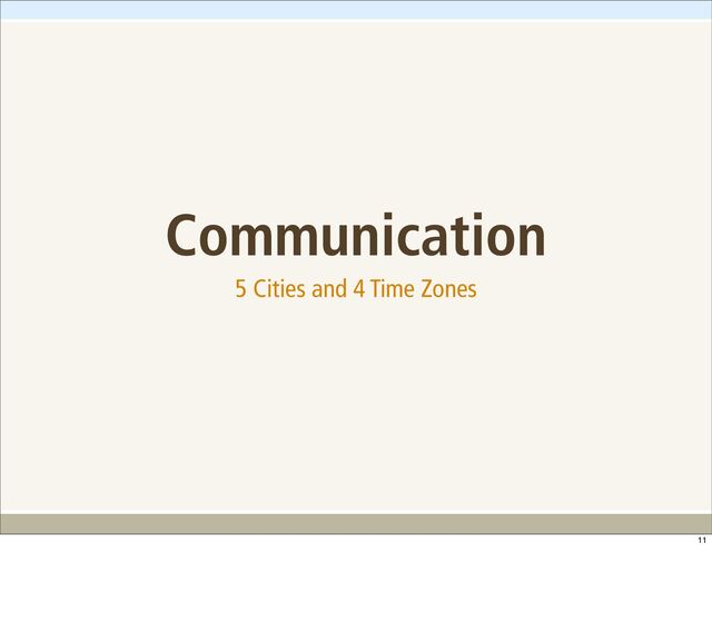 Communication
5 Cities and 4 Time Zones
11
