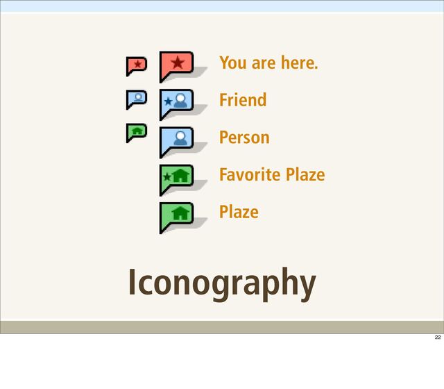 You are here.
Friend
Person
Favorite Plaze
Plaze
Iconography
22
