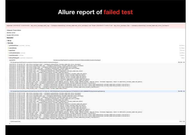 Allure report of failed test
