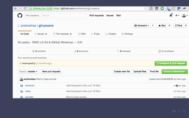 Step 10: Review changes with Pull
Requests
Open a Pull Request from the GitHub UI:
