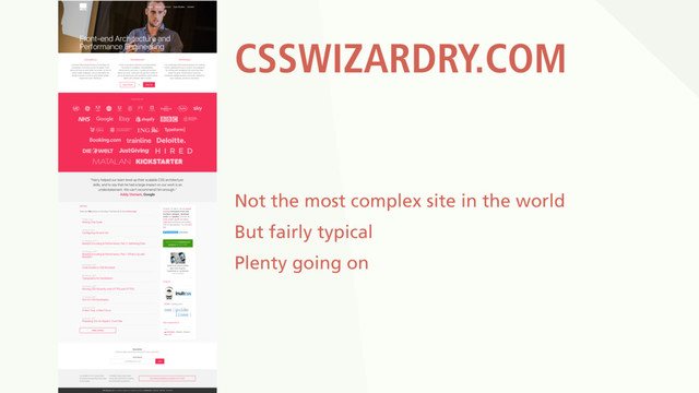 Not the most complex site in the world
But fairly typical
Plenty going on
CSSWIZARDRY.COM
