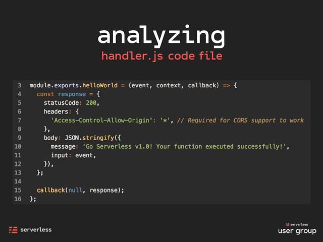 analyzing
handler.js code file

