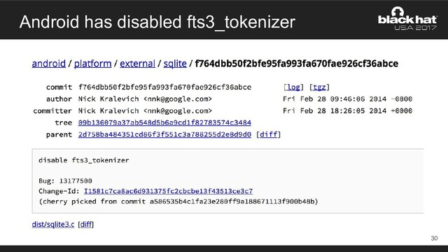 Android has disabled fts3_tokenizer
30
