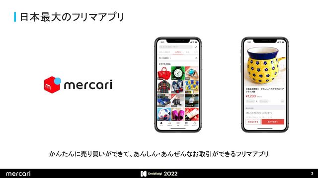 日本最大のフリマアプリ
かんたんに売り買いができて、あんしん・あんぜんなお取引ができるフリマアプリ 
3
