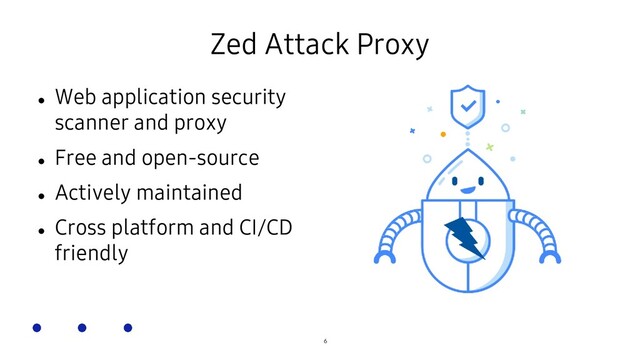 SOSCON Russia 2021
Zed Attack Proxy

Web application security
scanner and proxy

Free and open-source

Actively maintained

Cross platform and CI/CD
friendly
6
