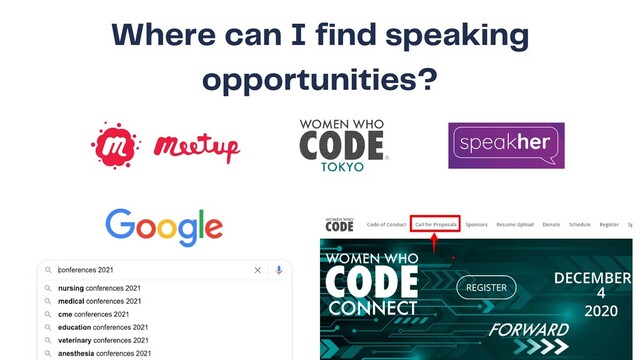 Where can I find speaking
opportunities?

