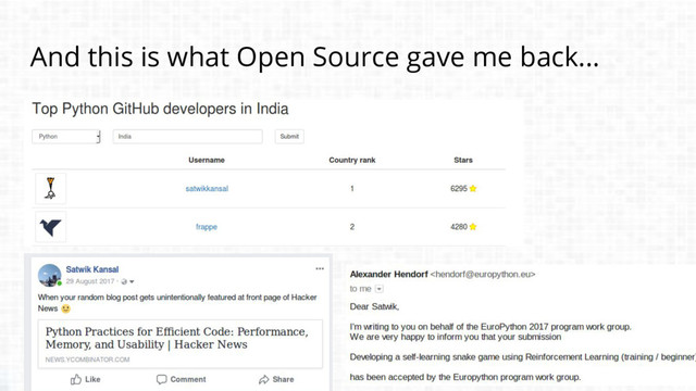 And this is what Open Source gave me back...
