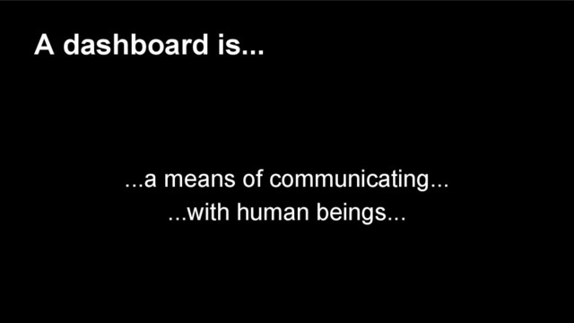 A dashboard is...
...a means of communicating...
...with human beings...
