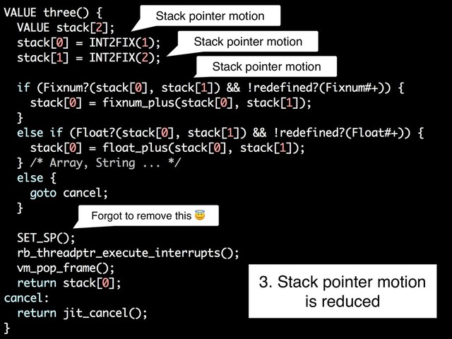 Stack pointer motion
Stack pointer motion
Stack pointer motion
Forgot to remove this 
3. Stack pointer motion
is reduced
