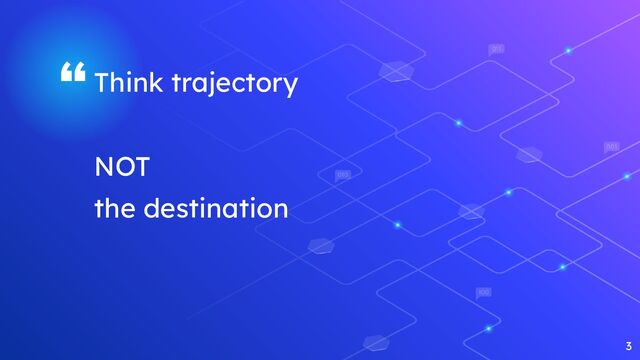 “Think trajectory
NOT
the destination
3
