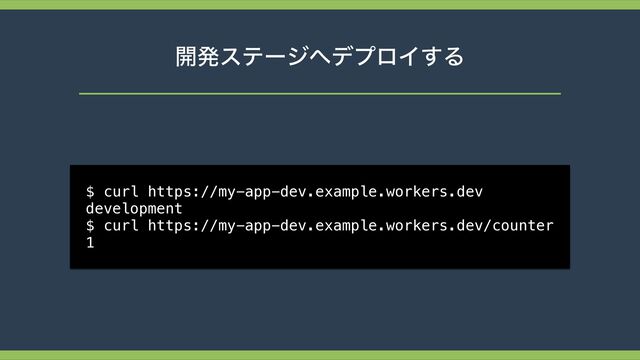 ։ൃεςʔδ΁σϓϩΠ͢Δ
$ curl https://my-app-dev.example.workers.dev
 
development
 
$ curl https://my-app-dev.example.workers.dev/counter


1
