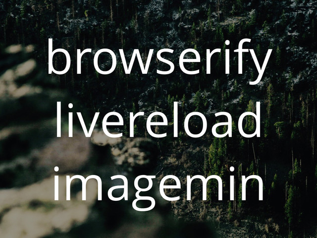 browserify
livereload
imagemin
