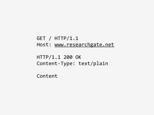 GET / HTTP/1.1
Host: www.researchgate.net
HTTP/1.1 200 OK
Content-Type: text/plain
Content
