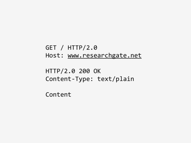 GET / HTTP/2.0
Host: www.researchgate.net
HTTP/2.0 200 OK
Content-Type: text/plain
Content
