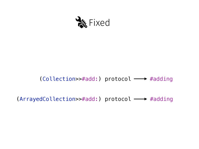 Fixed
(Collection>>#add:) protocol
(ArrayedCollection>>#add:) protocol #adding
#adding
