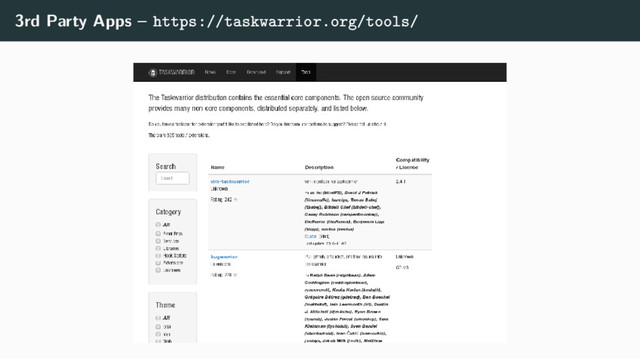 3rd Party Apps – https://taskwarrior.org/tools/
