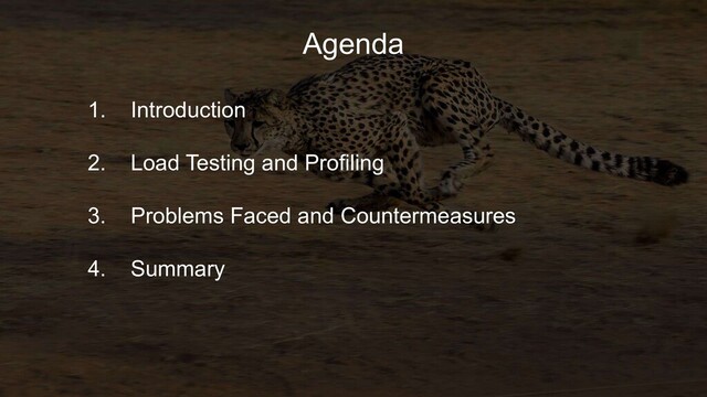 1. Introduction
2. Load Testing and Profiling
3. Problems Faced and Countermeasures
4. Summary
Agenda
