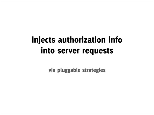 injects authorization info 
into server requests
!
via pluggable strategies

