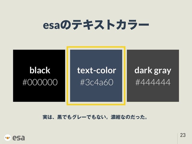 !23
esaͷςΩετΧϥʔ
࣮͸ɺࠇͰ΋άϨʔͰ΋ͳ͍ɻೱࠠͳͷͩͬͨɻ
text-color
#3c4a60
black
#000000
dark gray
#444444
