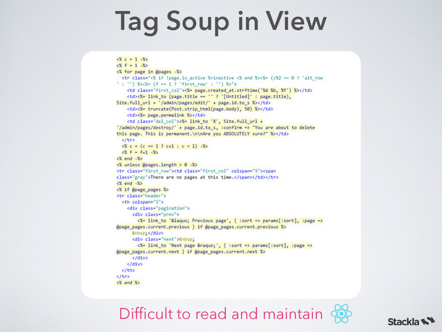 Tag Soup in View
Difﬁcult to read and maintain
