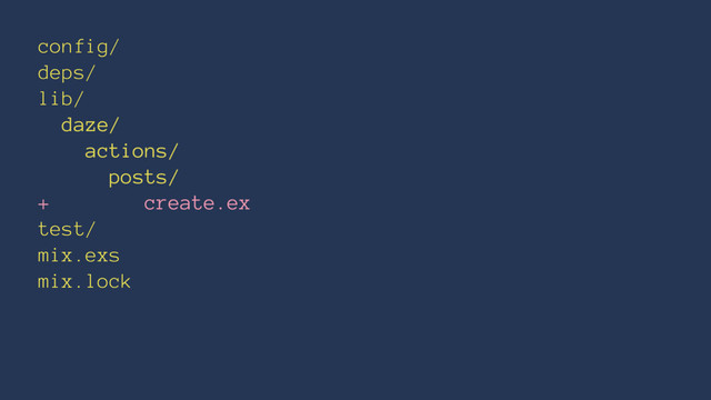 config/
deps/
lib/
daze/
actions/
posts/
+ create.ex
test/
mix.exs
mix.lock
