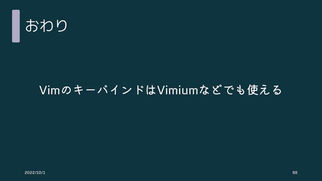 おわり
VimのキーバインドはVimiumなどでも使える
2022/10/1 98
