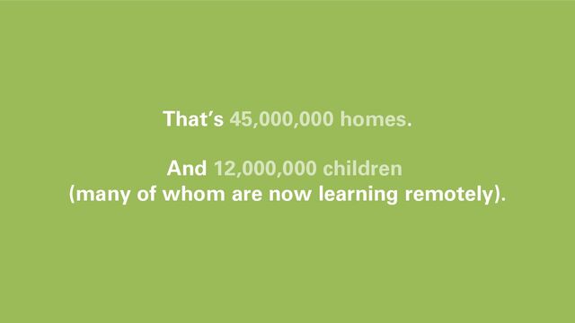 That’s 45,000,000 homes.
And 12,000,000 children
(many of whom are now learning remotely).
