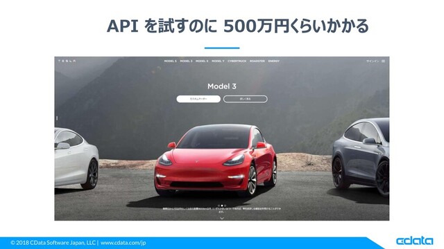 © 2018 CData Software Japan, LLC | www.cdata.com/jp
API を試すのに 500万円くらいかかる

